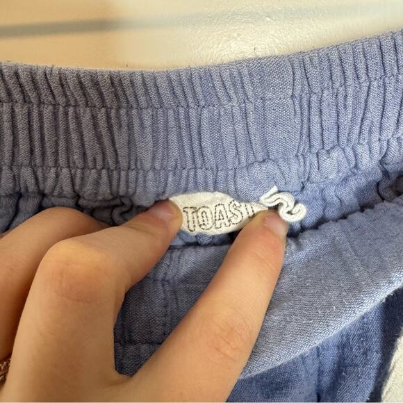 TOAST 100% Cotton Purple Blue Drawstring Ankle Crop Lagenlook Minimalist Pant - Picture 3 of 6